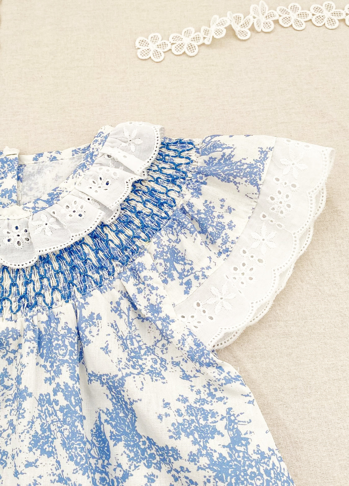 Girls Sweet Blue Floral Lace Ruffles Dollar Collar Dress