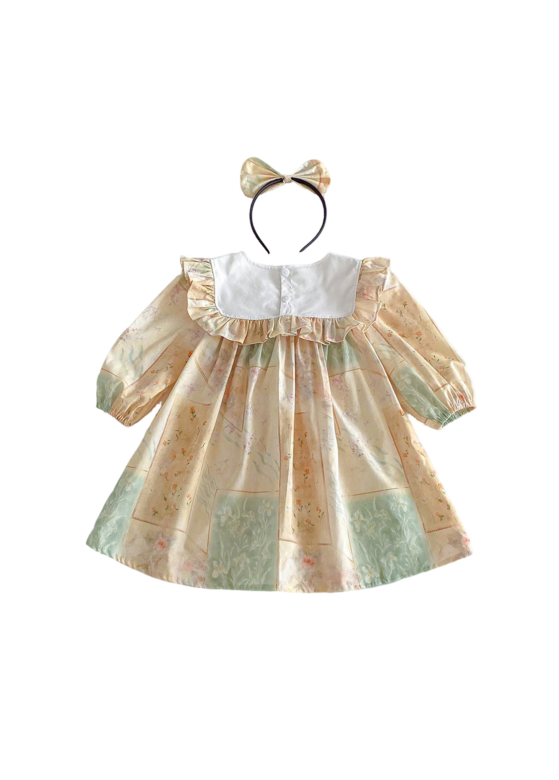 Girls Sweet Floral Ruffle Dress With Headband