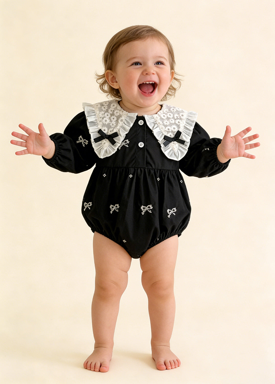 Baby Girl Cotton Bow Embroidered Romper