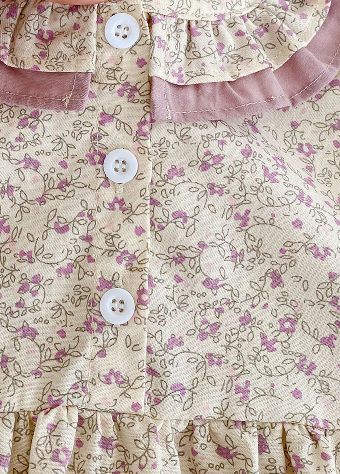 Girls Sweet Floral Double-layered Ruffled Puff Sleeve Dress