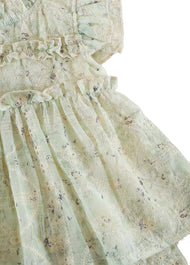 Girls Sweet Floral Embroidered Ruffled Top And Shorts Set