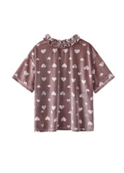 Girls Cotton Heart Print Short Sleeve Top