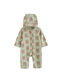 Baby Cute Cartoon Print Long-sleeved Romper With Hood