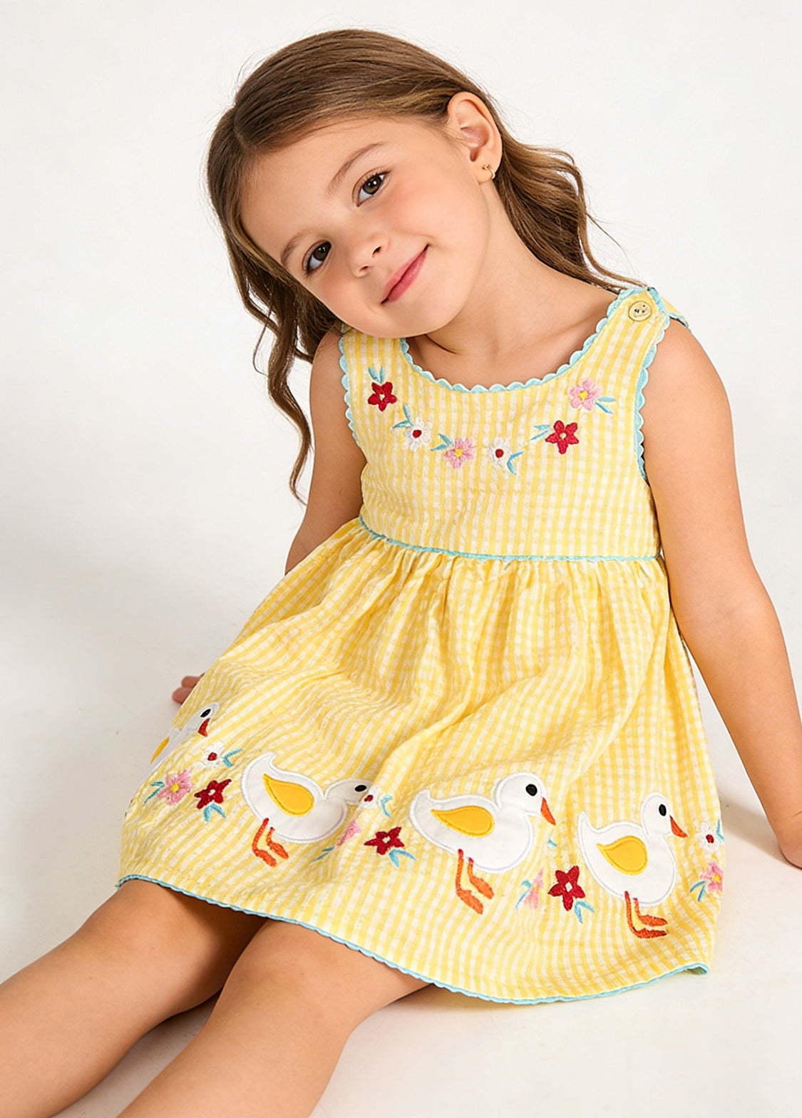 Baby Girl Duck Embroidered Cotton Dress
