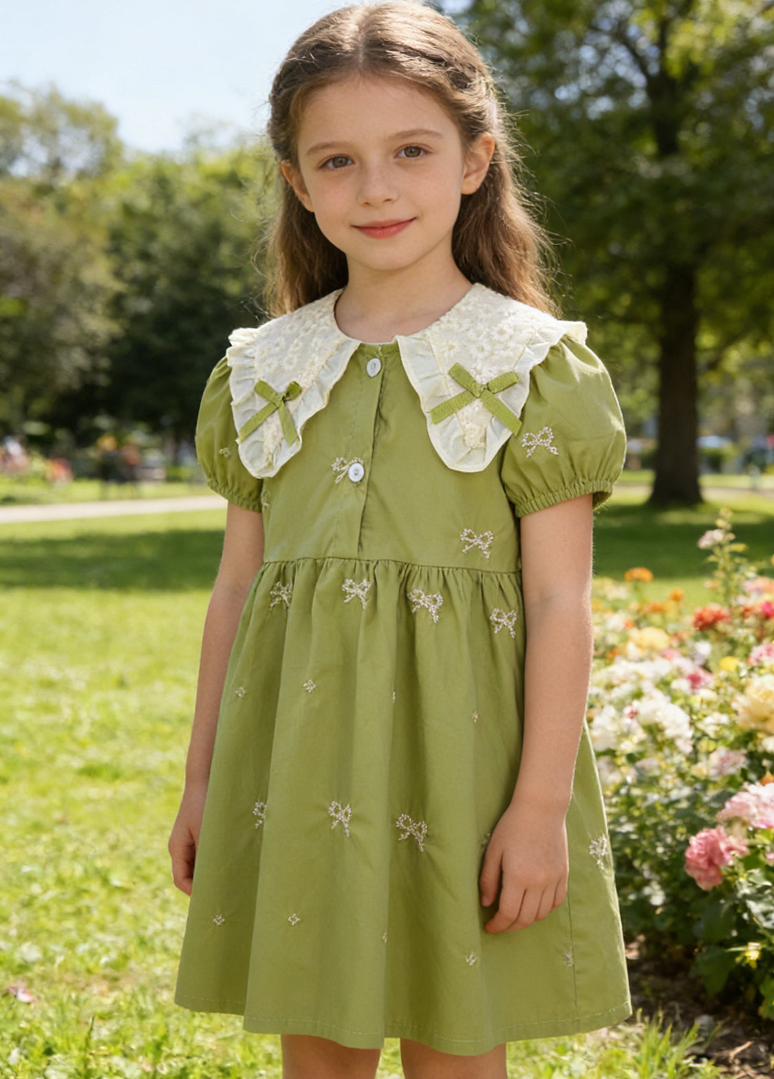 Girls Cotton Embroidered Butterfly Collar Dress