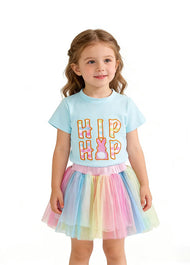 Girls Easter Bunny Embroidered Two-Piece Skirt Set
