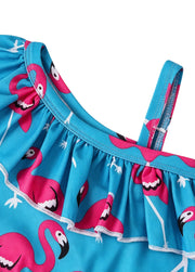 Girls' Summer Swimsuit: Flamingo Print, Ruffled Two-Piece Swimwear