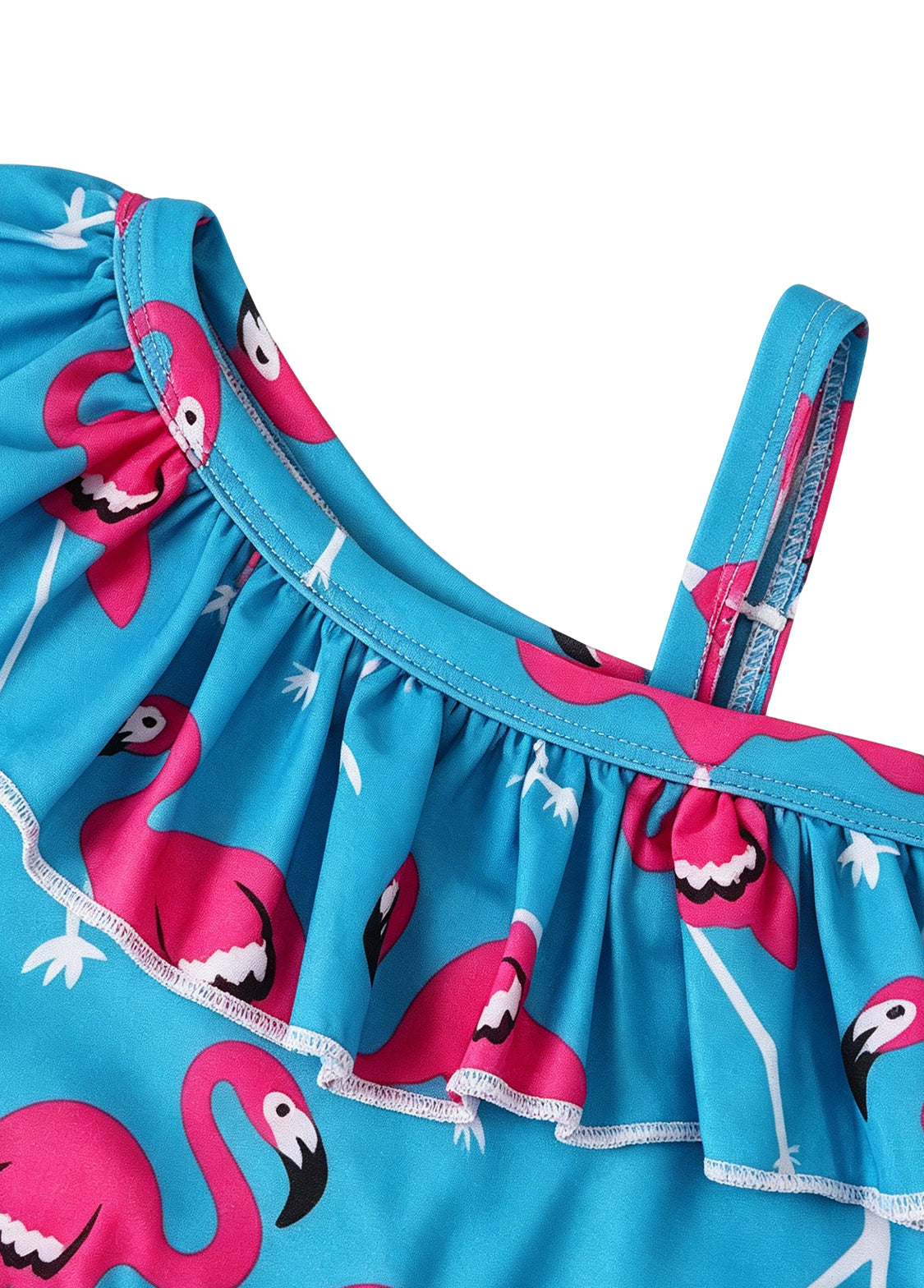 Girls' Summer Swimsuit: Flamingo Print, Ruffled Two-Piece Swimwear