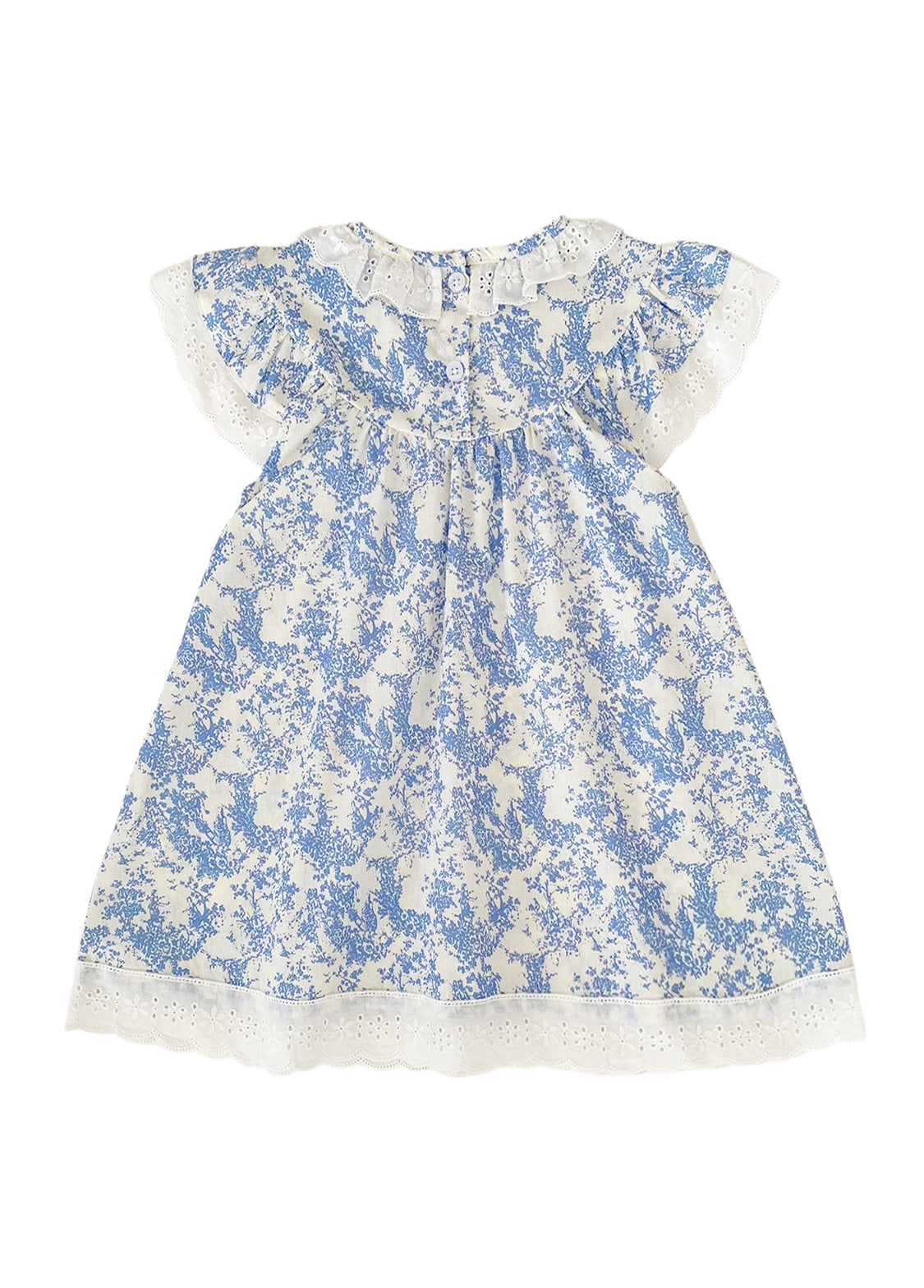 Girls Sweet Blue Floral Lace Ruffles Dollar Collar Dress