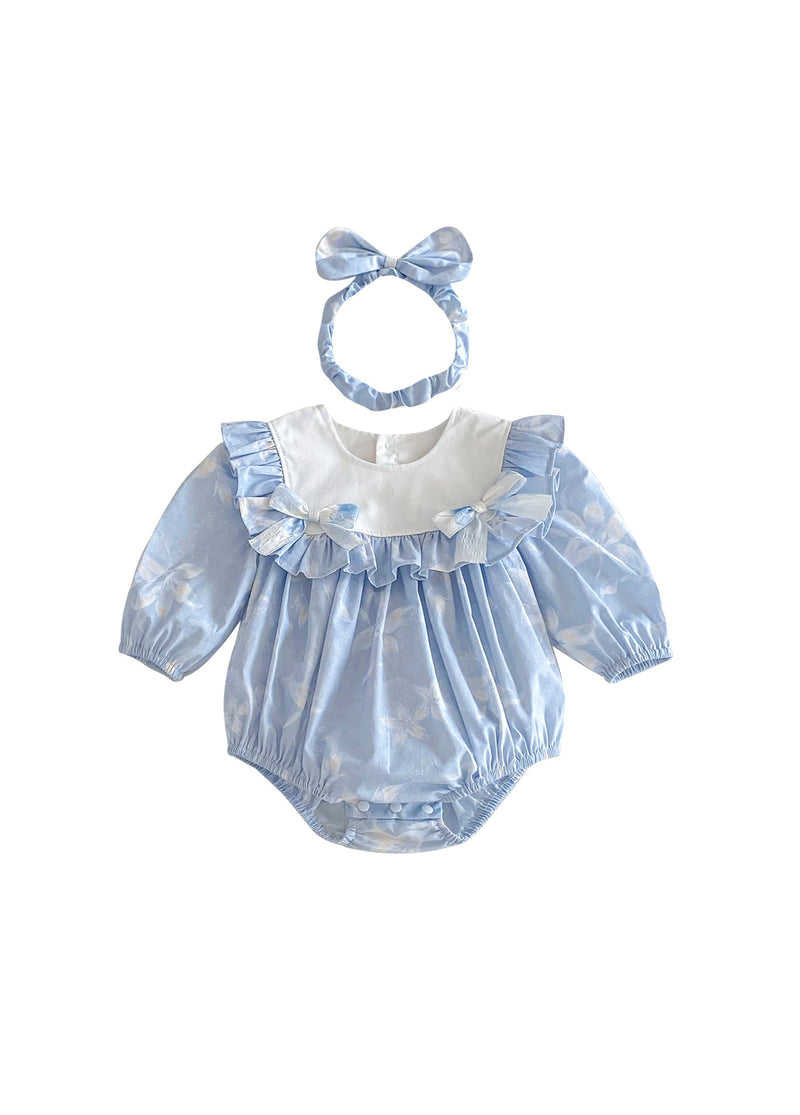 Baby Girls Sweet Ruffle Floral Romper With Hairband