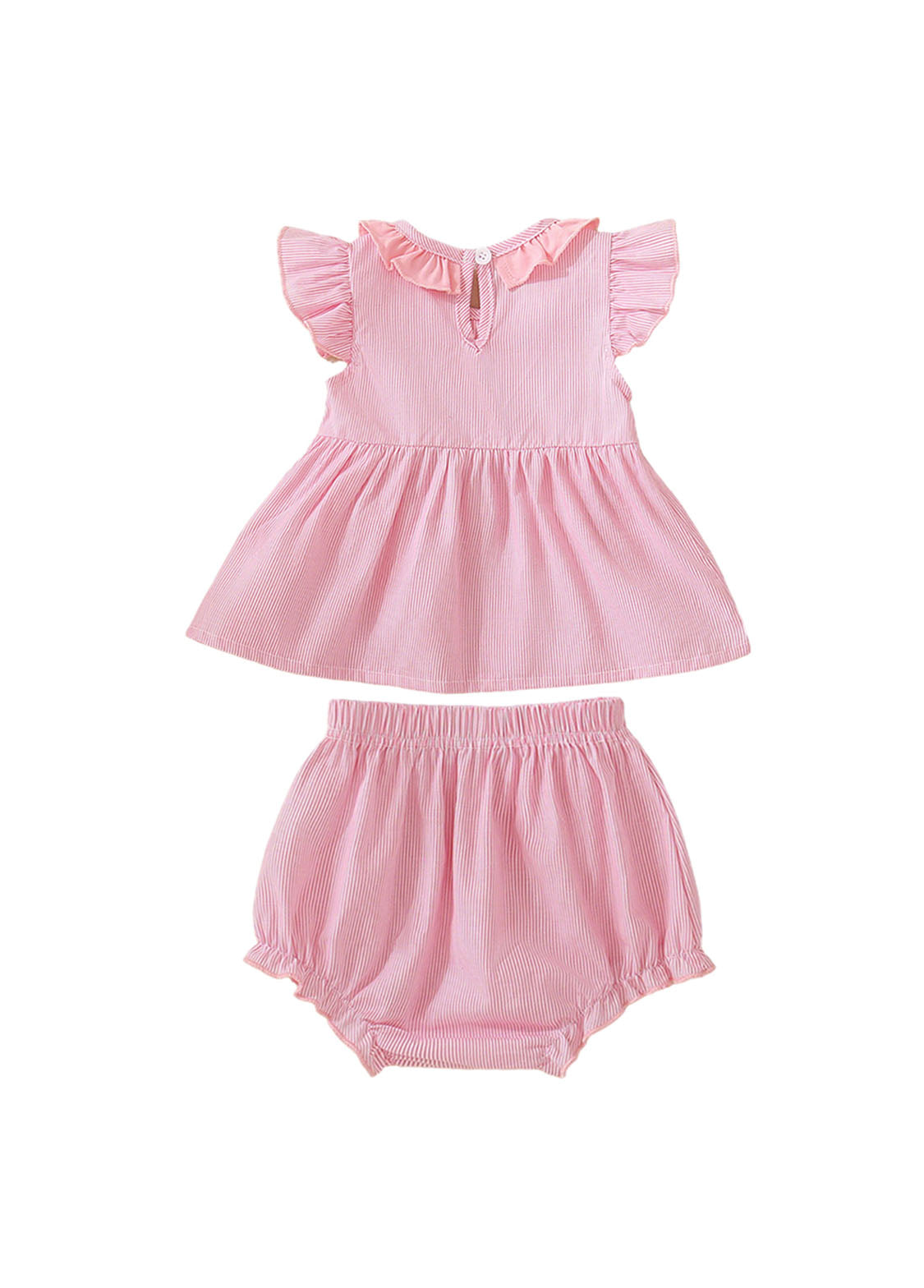 Baby Girls Pink Striped Ruffled Bow Top And Lantern Pants Set