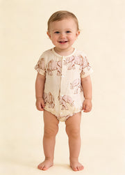 Baby Boy's Bamboo Fiber Short-Sleeve Romper — Elephant Design