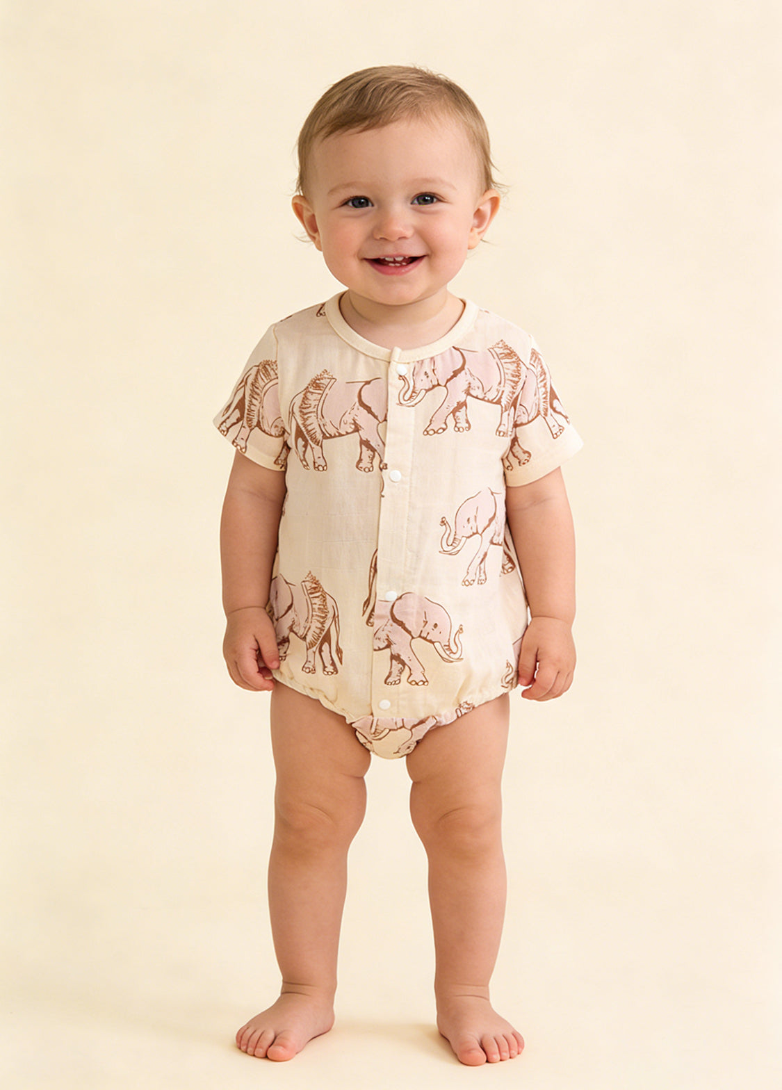 Baby Boy's Bamboo Fiber Short-Sleeve Romper — Elephant Design