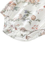 Baby Girl's Summer Short-Sleeve Bamboo Cotton Muslin Romper with Deer Print