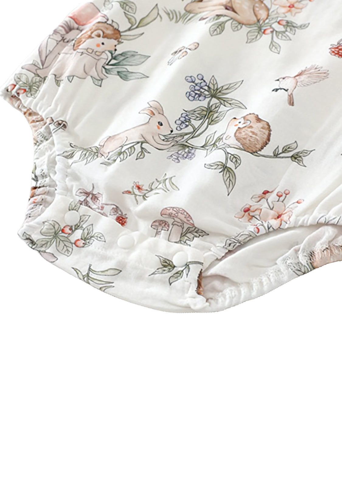 Baby Girl's Summer Short-Sleeve Bamboo Cotton Muslin Romper with Deer Print