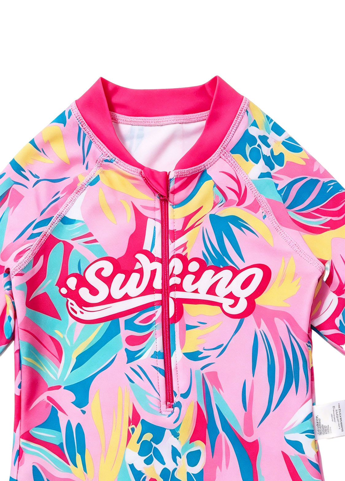Girls' Cute Pink Floral-Center Swimsuit — Quick-Drying, Long-Sleeve, One-Piece Bodysuit
