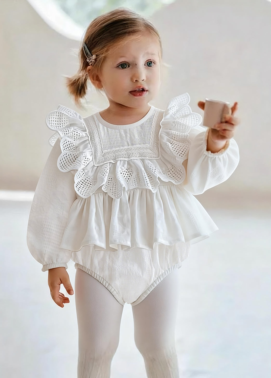 Baby Girl Cute Retro Ruffled Romper With Headband