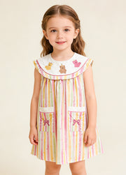 Girls Rainbow Bear Embroidered Cotton Dress