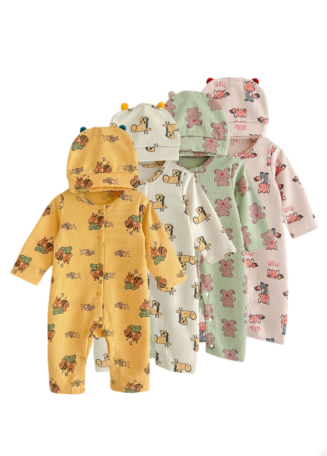 Baby Cute Cartoon Print Long-sleeved Romper With Hood