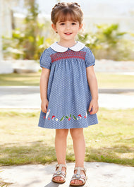 Girls Cute Cartoon Embroidered Dollar Collar Dress