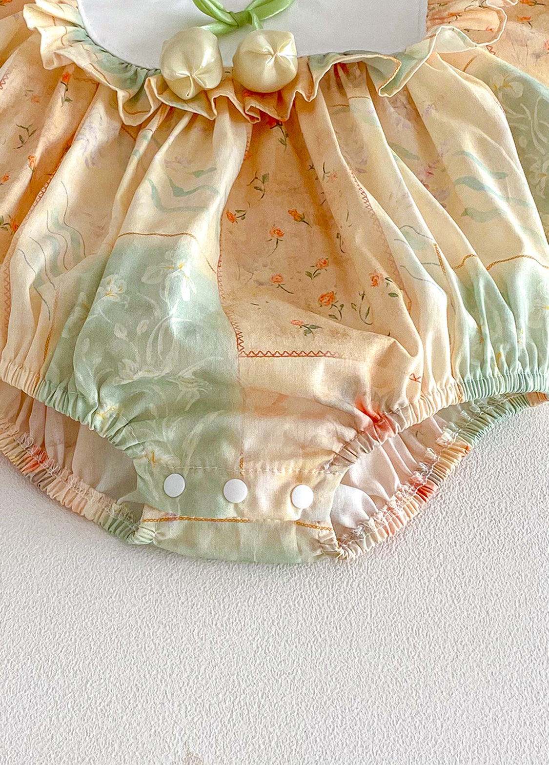 Baby Girls Retro Floral Ruffle Romper With Hairband