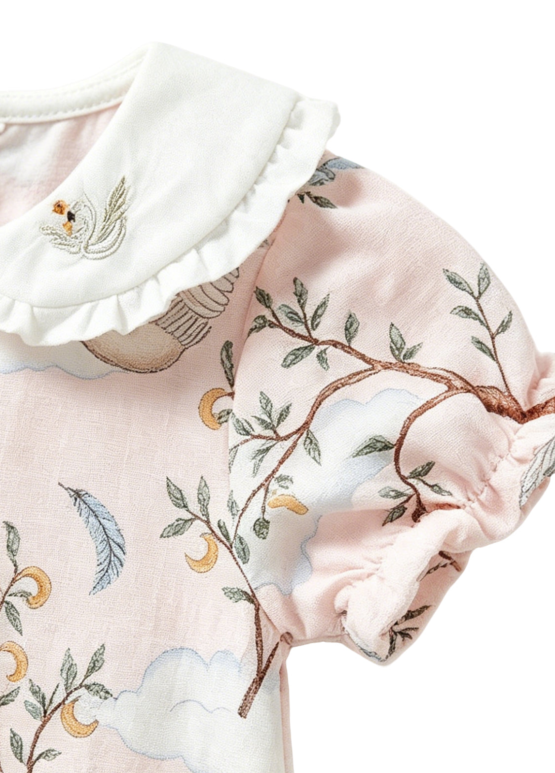 Baby Girl's Summer Antibacterial & Breathable Bamboo Fiber Short-Sleeve Romper with Swan Print