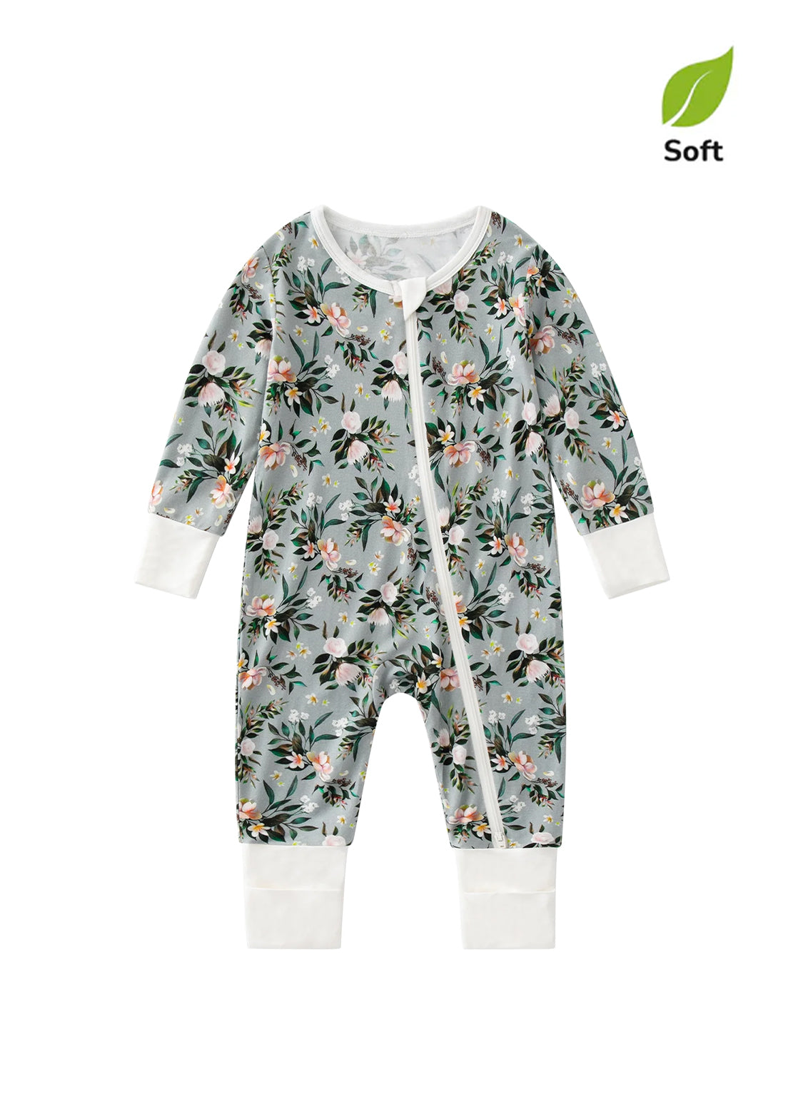Baby Boy's Bamboo Fiber Floral Zip-Up Romper Pajamas