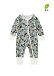 Baby Boy's Bamboo Fiber Floral Zip-Up Romper Pajamas