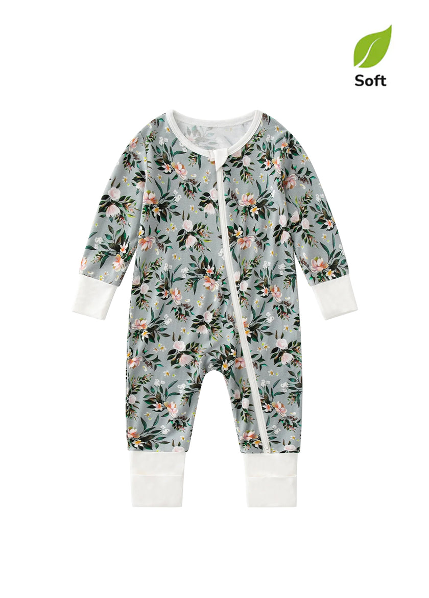 Baby Boy's Bamboo Fiber Floral Zip-Up Romper Pajamas