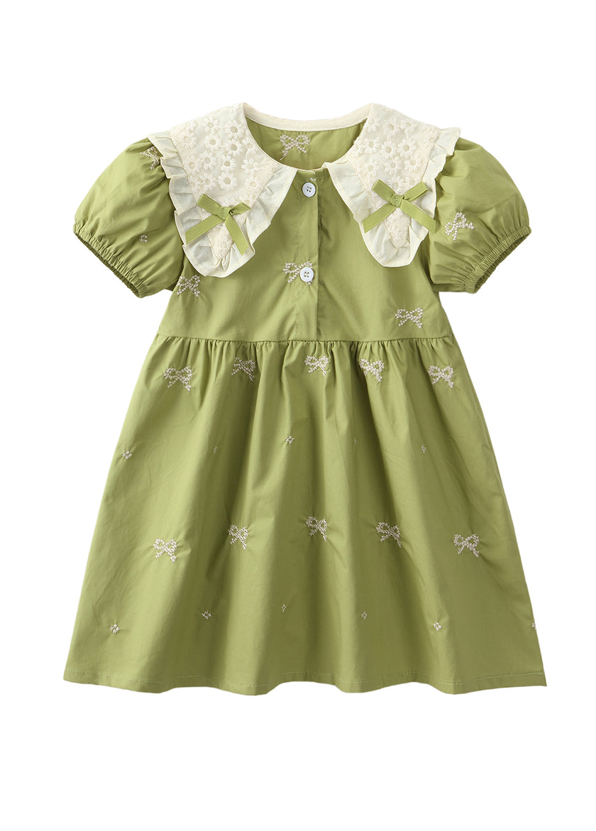 Girls Cotton Embroidered Butterfly Collar Dress