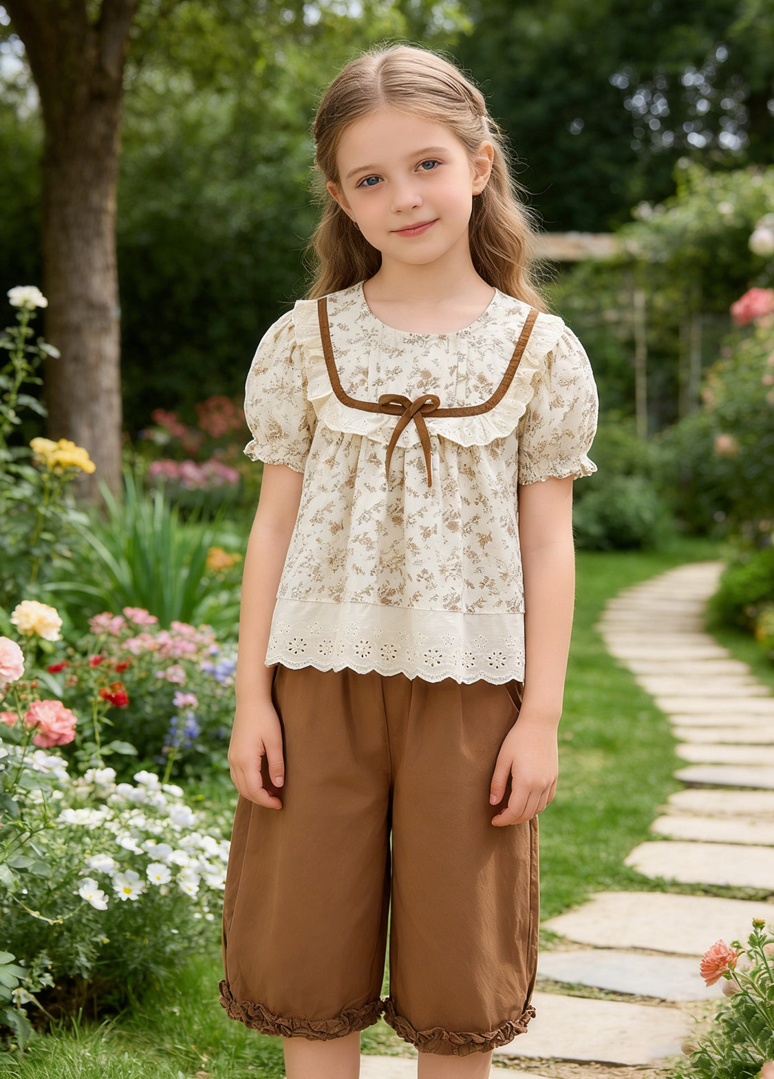 Girls Cotton Floral Two-Piece Outfit