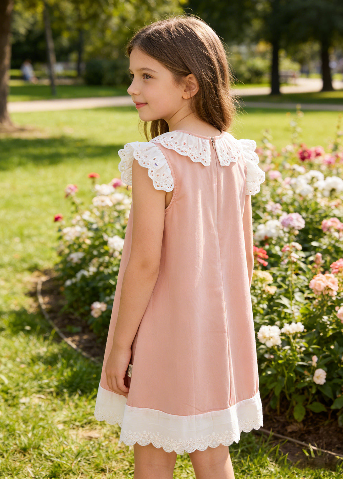 Girls Cotton Lace Trim Sleeveless Dress