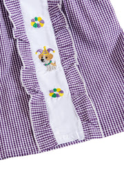 Girls Embroidered Plaid Short Sleeve Dress