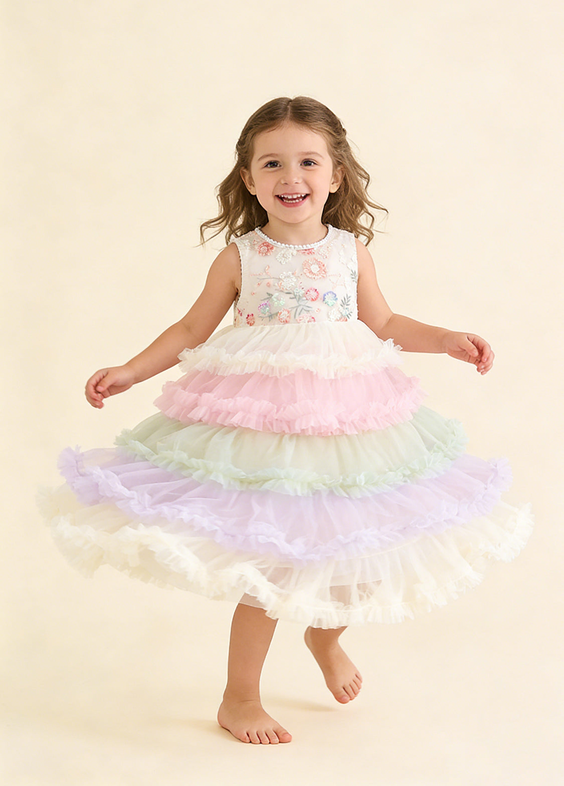 Kids Girl's Rainbow Mesh Lolita Princess Dress