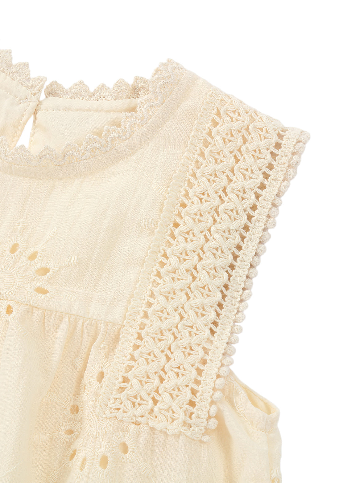 Girls Cotton Two-Piece Lace Top & Wide-Leg Pants Set