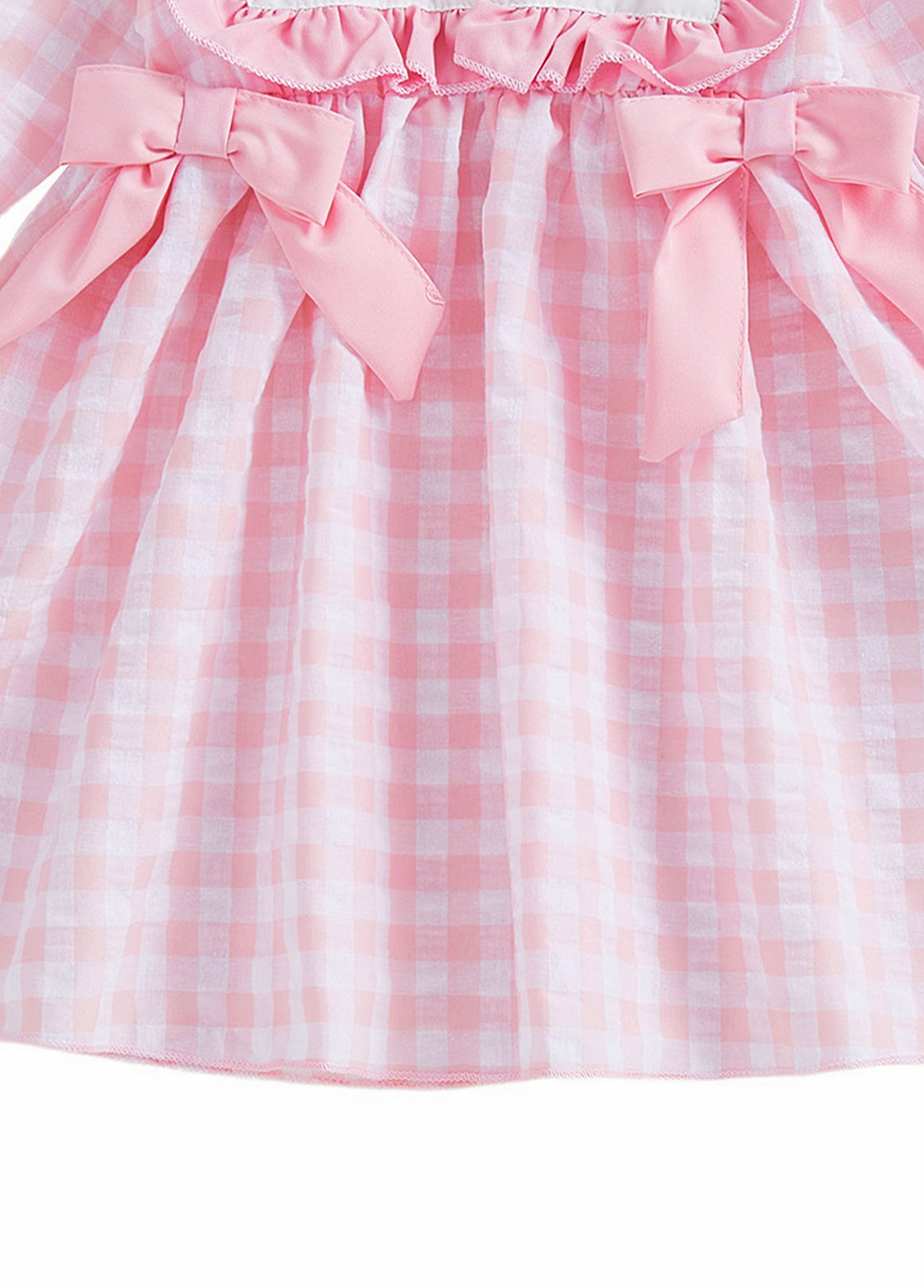 Girls Sweet Pink Plaid Heart-embroidered Ruffle Dress