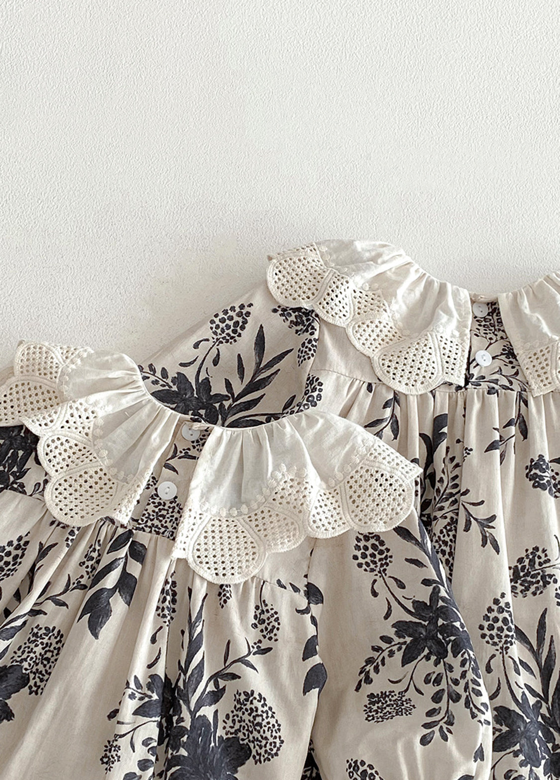 Baby Girls Retro Floral Dollar Collar Romper With Hairband