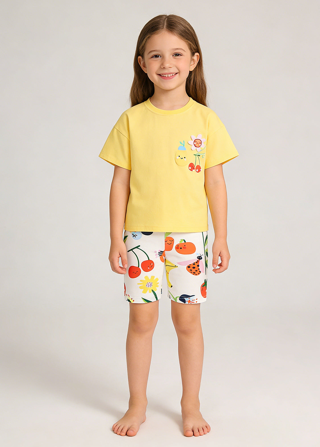 Girls Fruit Print Cotton Two-Piece Set