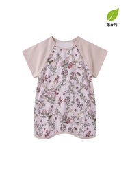 Baby Girl's Bamboo Fiber Summer Short-Sleeve Romper — "Rose Party" Print