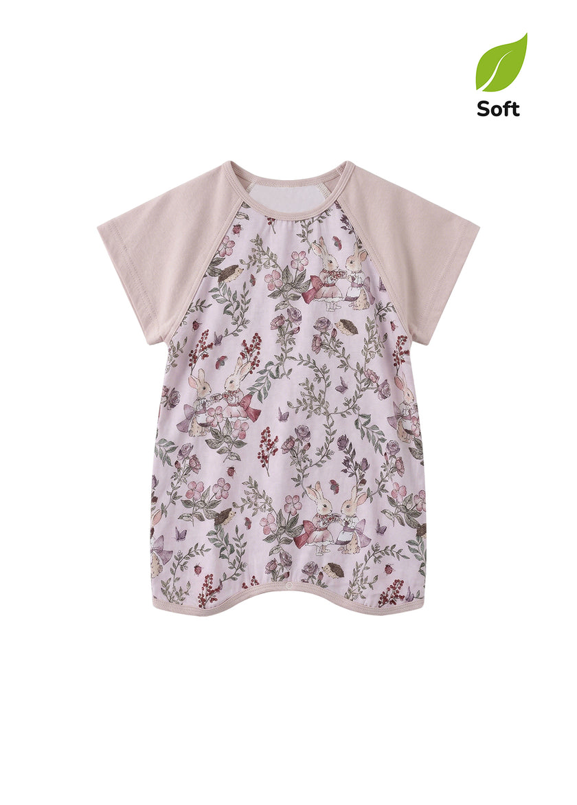 Baby Girl's Bamboo Fiber Summer Short-Sleeve Romper — "Rose Party" Print