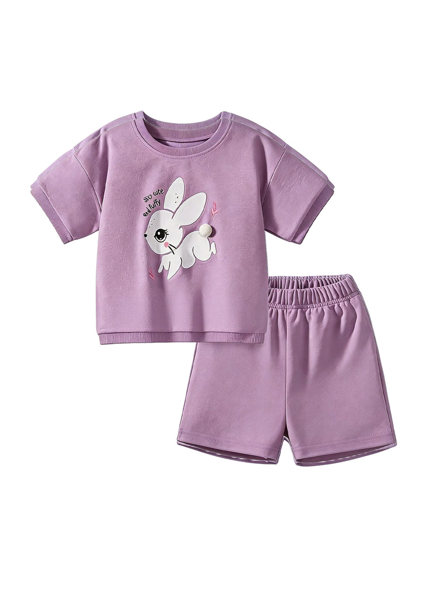 Girls Cotton Bunny Two-Piece Shorts Set