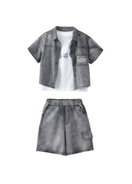 Boys Denim & Cotton Three-Piece Outfit
