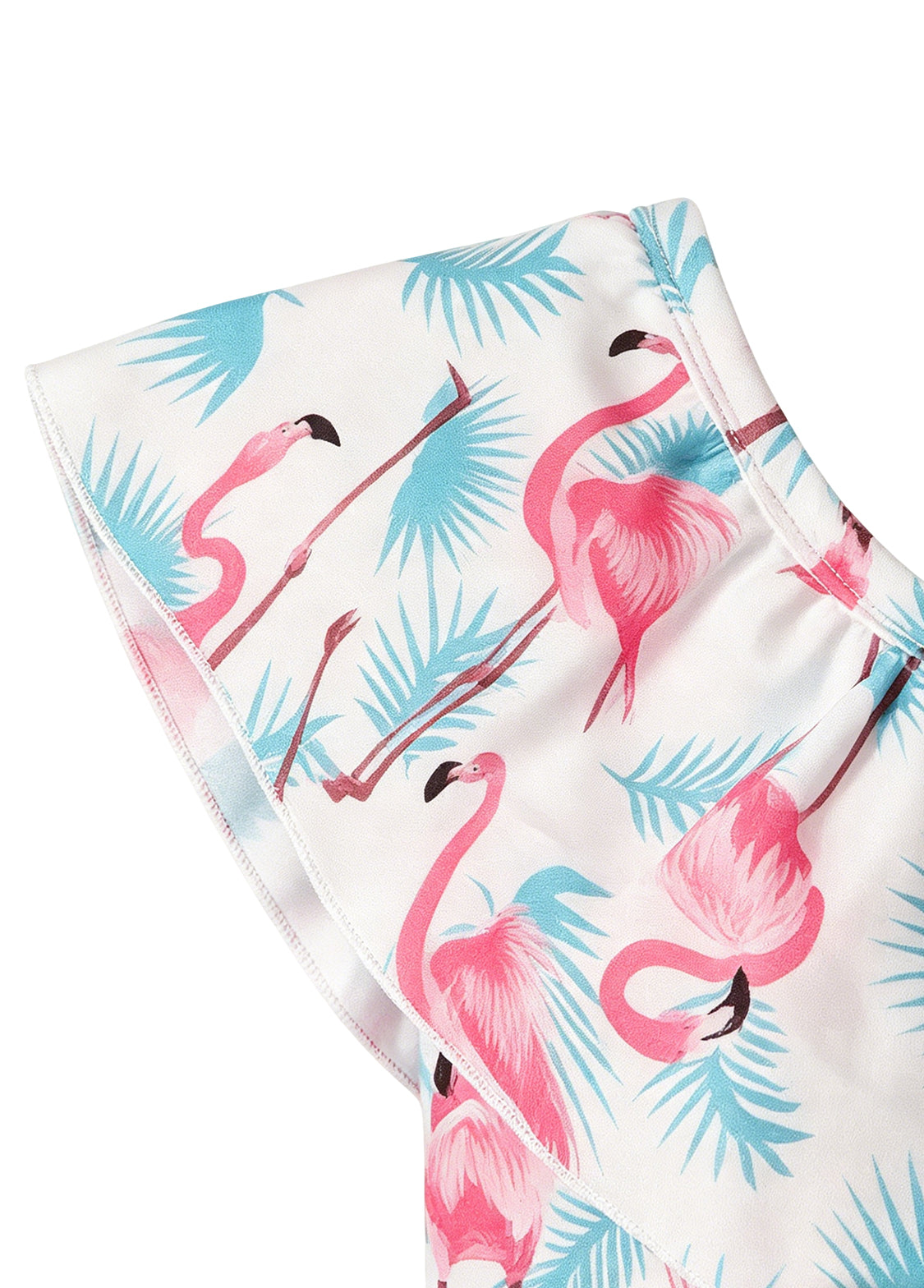 Girls' Summer Swimsuit — Flamingo Print, One-Shoulder, Ruffled Collar, One-Piece Swimwear