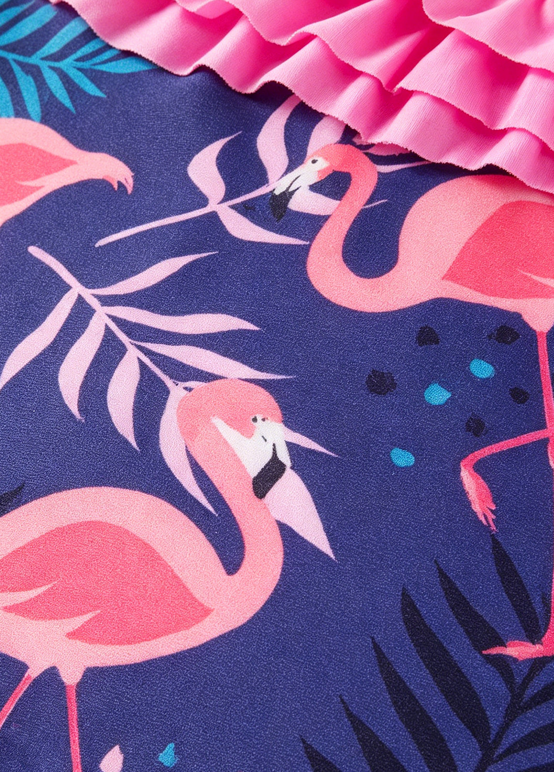Girls' One-Piece Swimsuit — Ruffled, Flamingo Print Beachwear