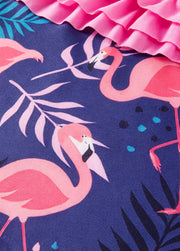 Girls' One-Piece Swimsuit — Ruffled, Flamingo Print Beachwear