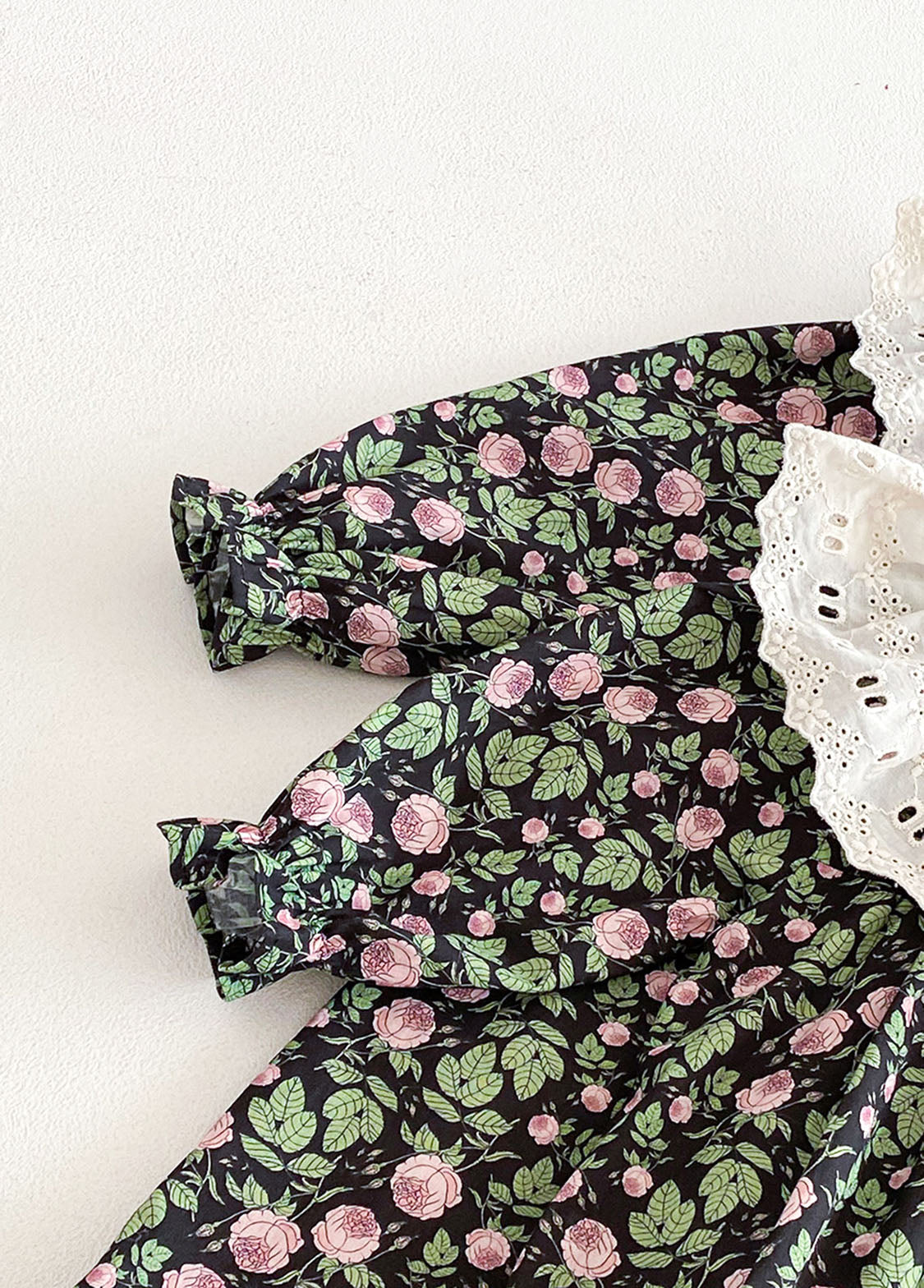 Baby Girls Retro Floral Dollar Collar Romper With Hairband