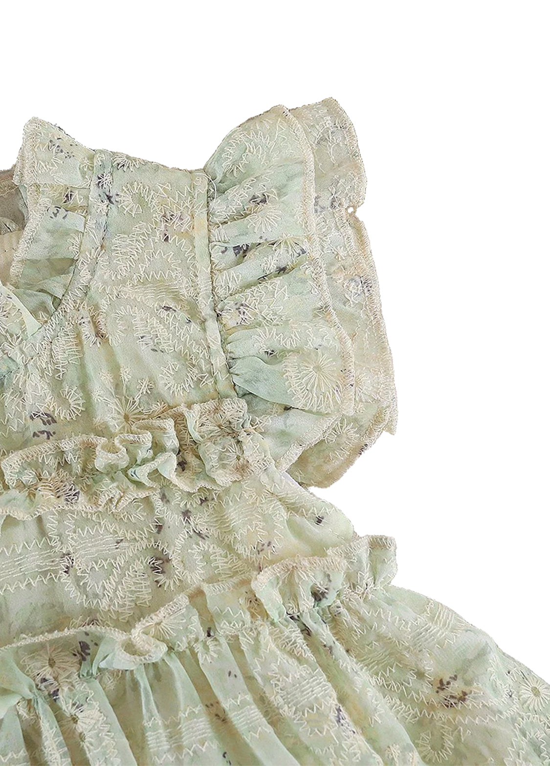 Girls Sweet Floral Embroidered Ruffled Top And Shorts Set