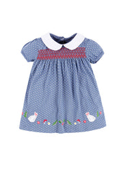 Girls Cute Cartoon Embroidered Dollar Collar Dress
