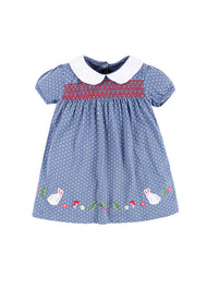 Girls Cute Cartoon Embroidered Dollar Collar Dress