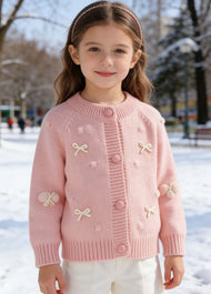 Girls Bow Knit Cardigan Sweater